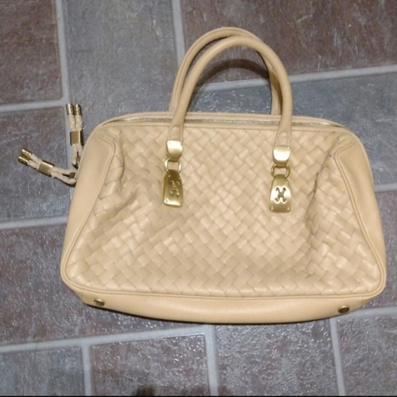 Cole Haan caviar leather beige Nude leather briaded satchel - Picture 1 of 9